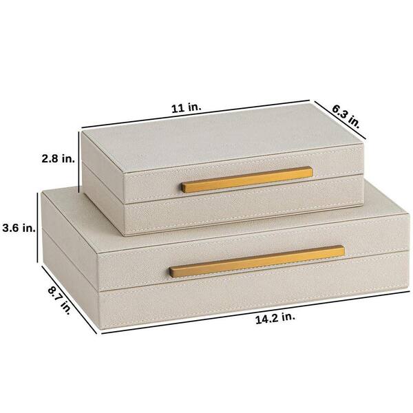 Beige 14.2 in. x 3.6 in. Faux Leather Decorative Boxes Set of 2