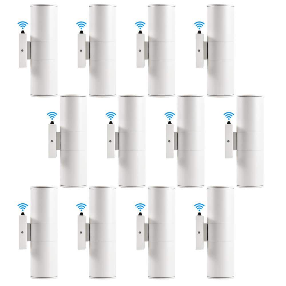 White Dusk to Dawn Outdoor Hardwired Cylinder Wall Lantern Sconce with Integrated LED Up Down Lights (12-Pack) price history on PriceWatchPro