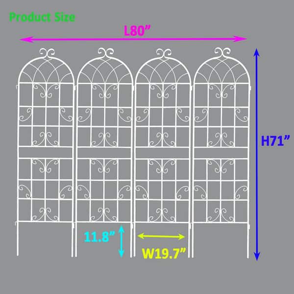 71 in. x 19.7 in. Metal Garden Trellis Rustproof Outdoor Flower Support for Climbing Plants, Cream White (4-Pack)