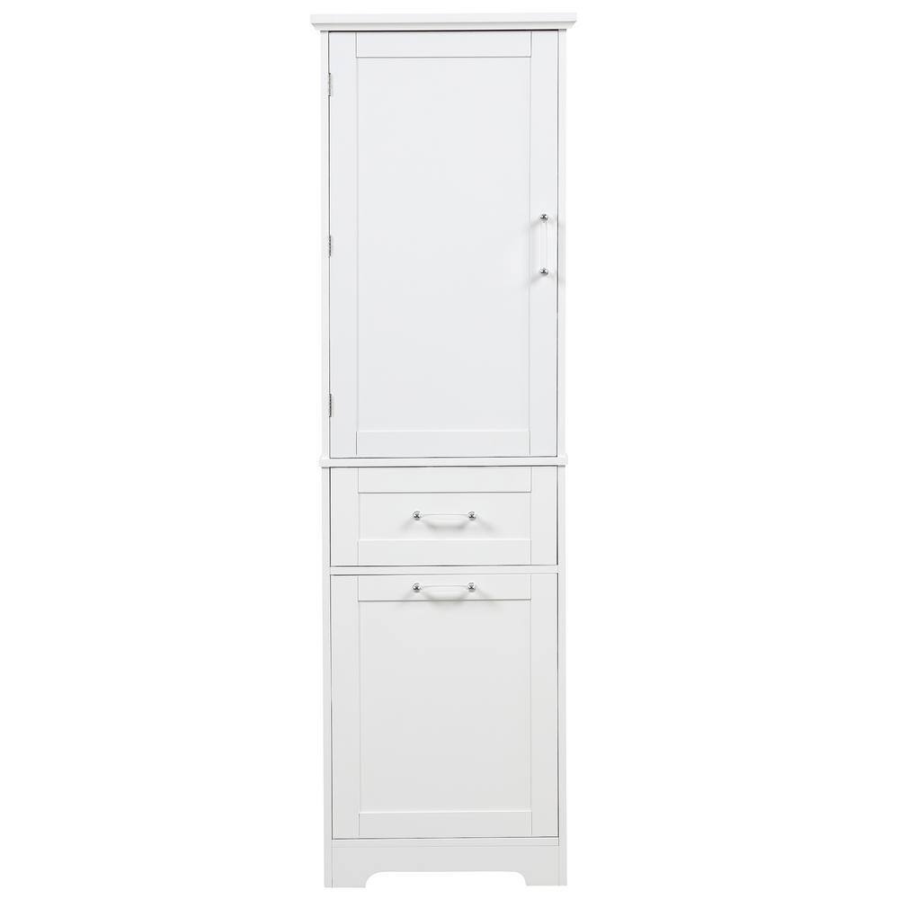 20 in. x 13 in. x 68.1 in. White 5-Ply MDF Rectangular Bathroom Storage Linen Cabinet 3-Ply Closed Doors 2-Drawer Chest