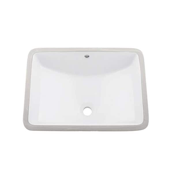 21.5 in. x 15.5 in. White Ceramic Square Single Bowl Undermount Bathroom Sink