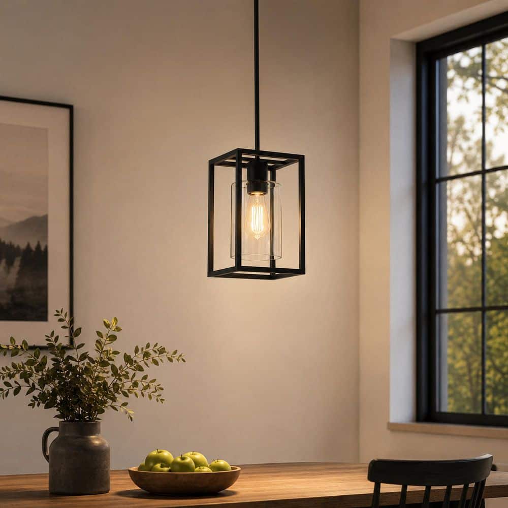 c.a.g.w.専用 Briignite 1-Light Black Industrial Cage Pendant Light with Square