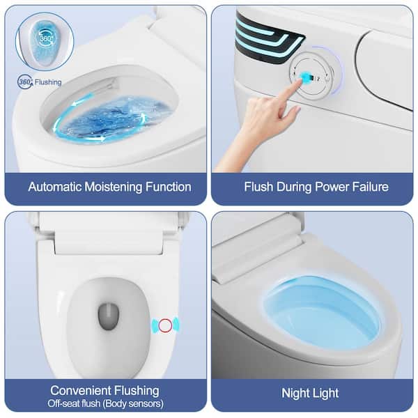 Elongated Smart Dual Flush Bidet Toilet with Heated Seat & Auto Functions in White