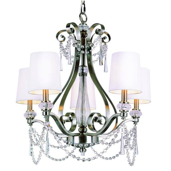 Bel Air Lighting Stewart 5-Light White and Tapered Crystal Incandescent Ceiling Chandelier