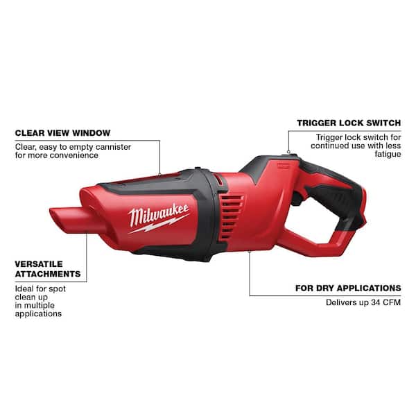 Milwaukee M12 Cordless Compact Vacuum Cleaner 12 Volt Lithium Ion Tool Only New 