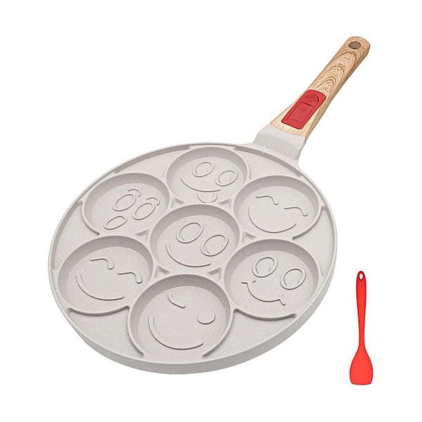 White Non Stick Aluminum Alloy 7-Hole Mini Crepe Pan Detachable Handle Pancake Mold Set for Kids Oven Safe