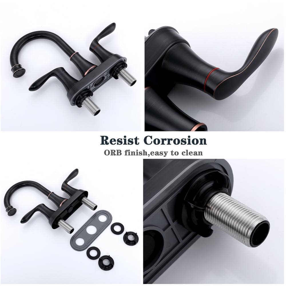 Oil Rubbed Bronze Double Handle Bathroom Faucet with Drain Kit