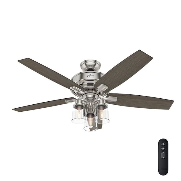 Hunter Bennett 52 In Led Indoor Brushed Nickel Ceiling Fan With 3 Light Kit And Handheld Remote Control 54190 - What Size Bulb For Hunter Ceiling Fan