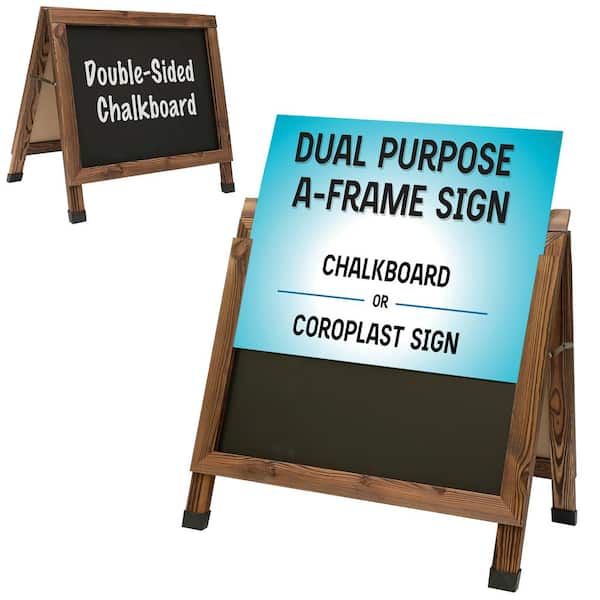 EXCELLO GLOBAL PRODUCTS Excello 18 in. x 24 in. A-Frame Chalkboard Sign and Coroplast Poster Holder, Rustic Brown