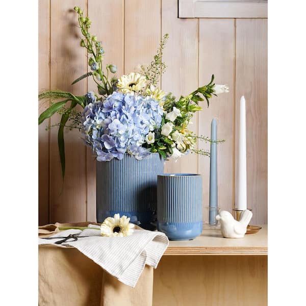 2-Pack Modern Glaze Marble Blue Ceramic Utensil Holder Set for Kitchen Countertop with Multi-Functional Organizer