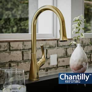 Chantilly Single Handle Touchless Pull-Down Sprayer Kitchen Faucet in Brushed Gold