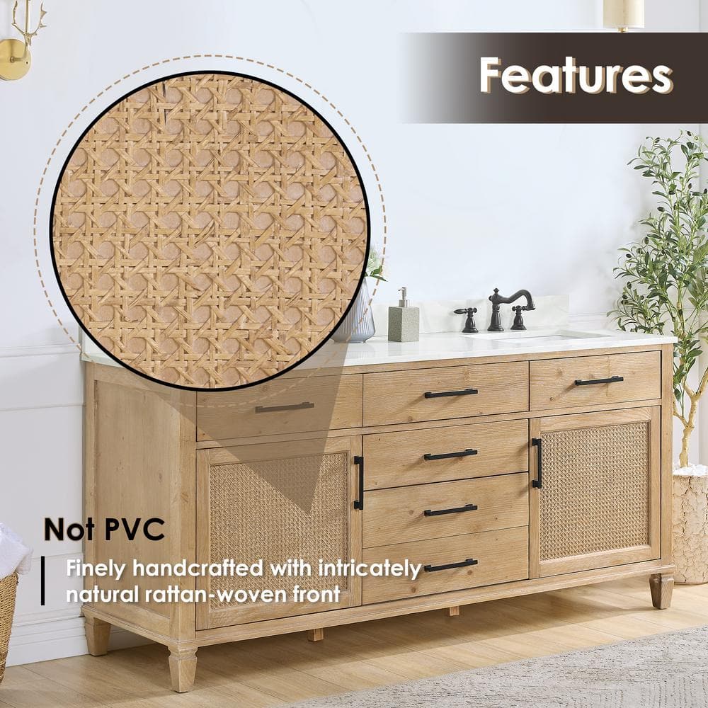 Solana 72" Weathered Fir Vanity with Calacatta Quartz Top