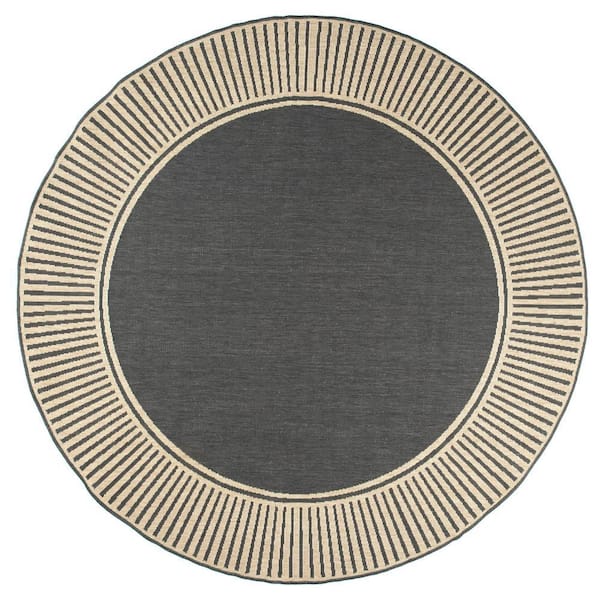 nuLOOM Asha Simple Border Dark Grey 6 ft. 7 in. x 6 ft. 7 in. Round Indoor/Outdoor Patio Area Rug