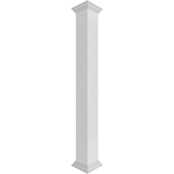 Ekena Millwork 11-5/8 in. x 9 ft. Premium Square Non-Tapered, Fluted PVC Column Wrap Kit, Crown Capital and Base