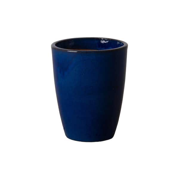 Emissary Bullet 9.5 in. D x 12 in. H Blue Ceramic Round Planter with Drainage Hole