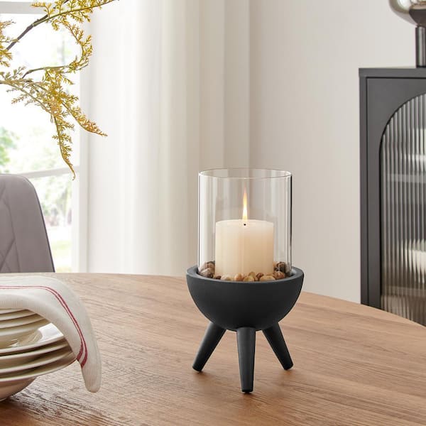DANYA B Molta Modern Black, Clear Metal Bold Pedestal and Glass
