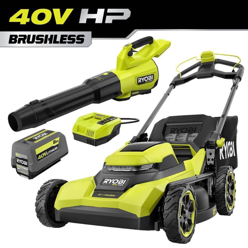 40V HP Brushless 21 in. Cordless Battery Walk Behind Push Lawn Mower w/ 800 CFM Leaf Blower, 8.0 Ah Battery and Charger price history on PriceWatchPro