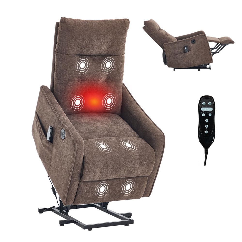 Brown Chenille Single Motor Power Lift Recliner Chair with Massage and Heat, Heavy Duty Motion Mechanism and 1 USB price history on PriceWatchPro