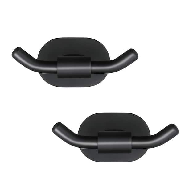 Wall Mounted J-Hook Double Robe/Towel Hook in Stainless Steel Matte Black 2-Pack