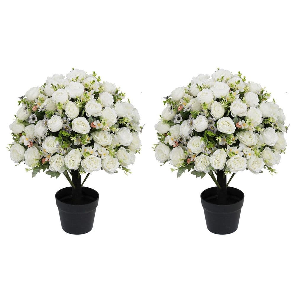 24 In. Artificial Peony Topiary Ball Trees in Pot, Faux Floral Shrubs for Indoor Outdoor Decor (Set of 2) price history on PriceWatchPro