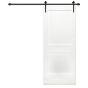 32 in. x 80 in. Shaker 2-Panel Unfinished Solid Core Primed PineWood Interior Sliding Barn Door with Bronze Hardware Kit