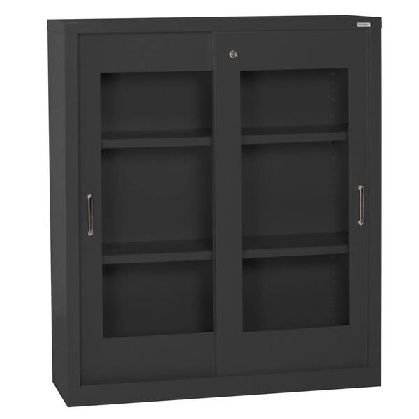 Sandusky 42 in. H x 36 in. W x 18 in. D Freestanding Steel Sliding Acrylic Doors Cabinet in Black