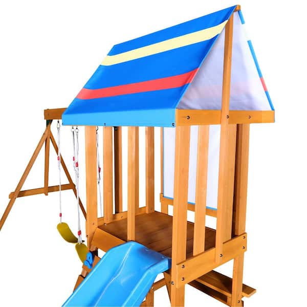 EPIPHANY DOUBLED INC Blue Wooden Outdoor Swing Set-3 in 1