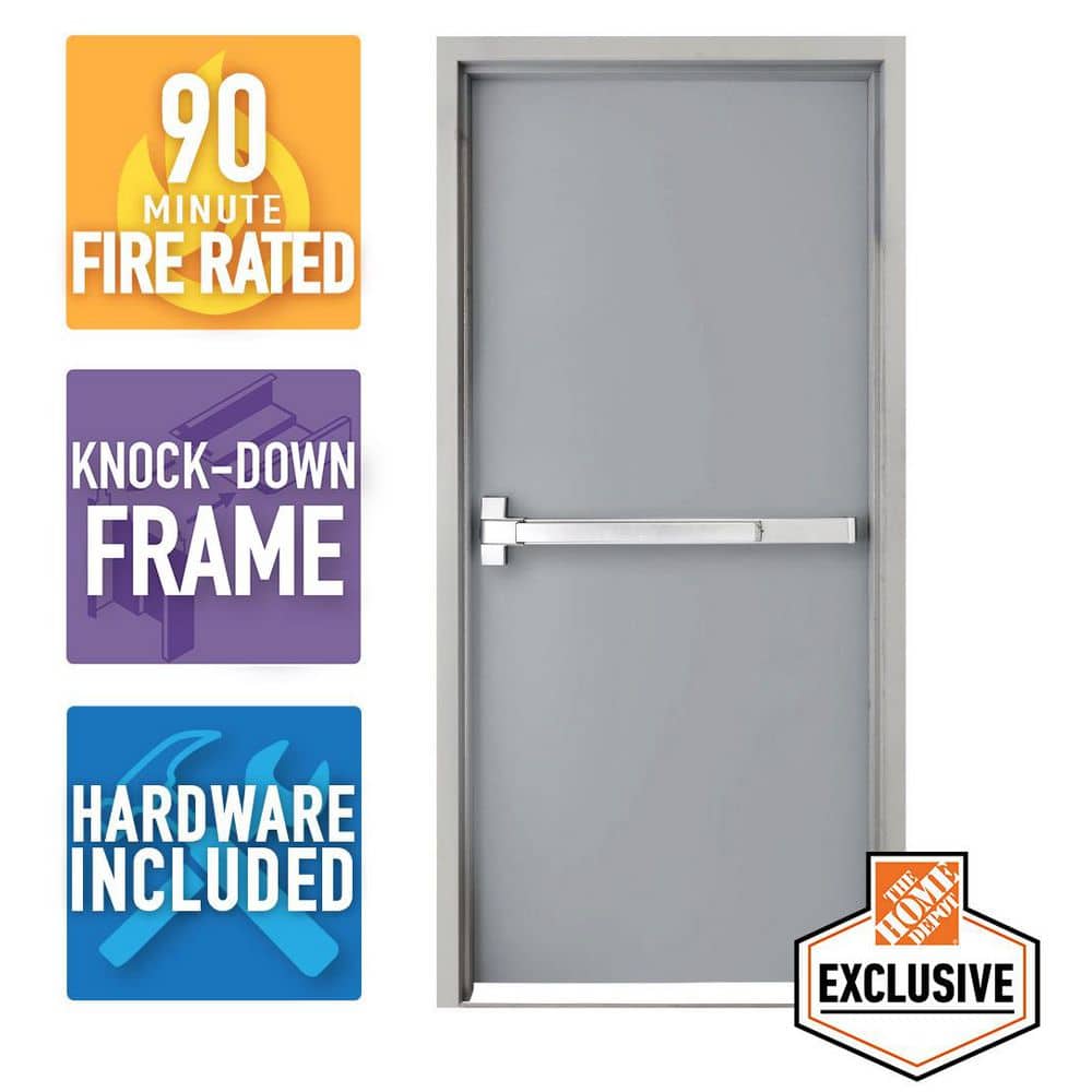 36 in. x 80 in. Fire-Rated Gray Right-Hand Flush Steel Commercial Door with