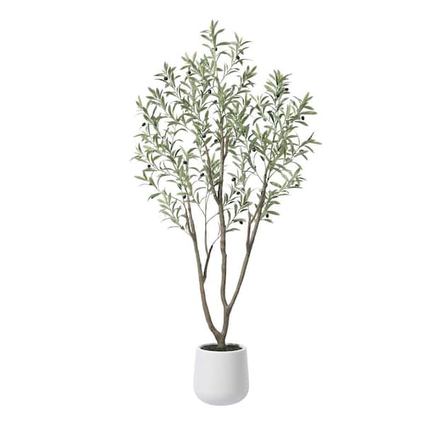 DR.Planzen 6 ft. Faux Olive Tree with Oval White Planter, Pre Potted Fake Greenery Olive Plant for Home Decor
