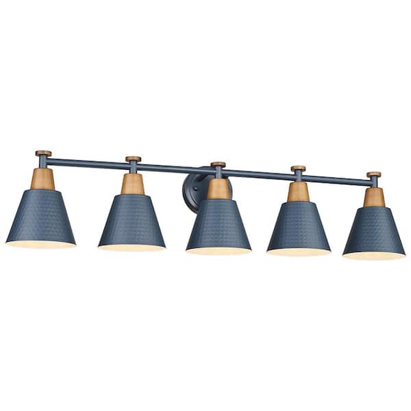 37.4 in. 5 Light Blue-5 Light Vanity Light with Metal Shade
