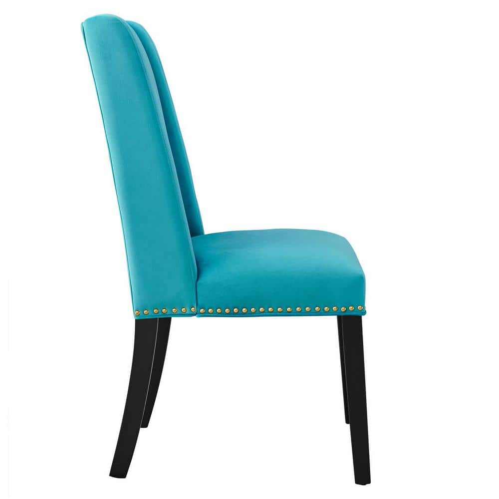 Elegant Blue Velvet Upholstered Side Chair with Nailhead Trim