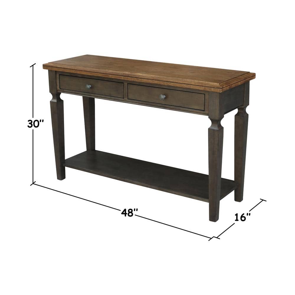 Vista 56'' Hickory and Washed Coal Wood Console Table with Storage