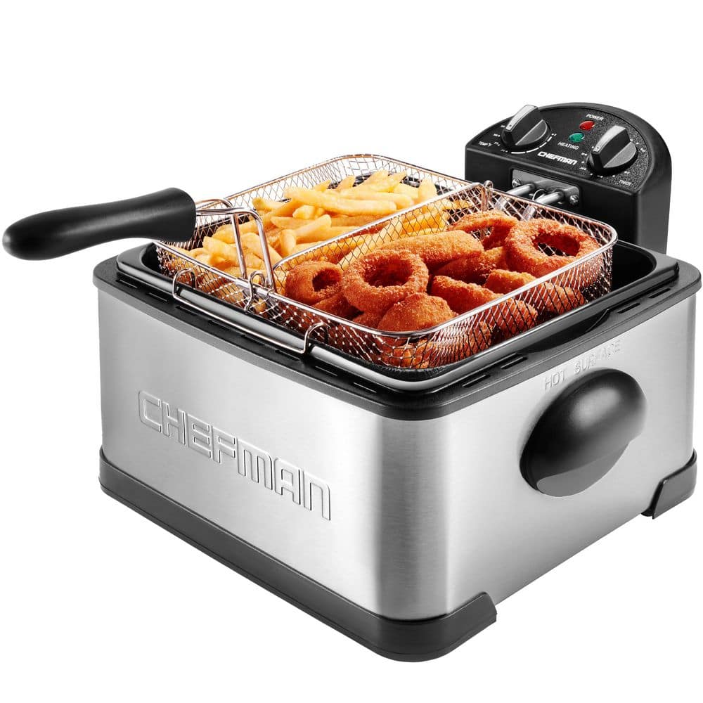 Chefman Black Deep Fryer with Drain Feature & Removable Fry Basket, 4.5L  Capacity, 1700W Heating Element, Temperature Control, Non-Stick