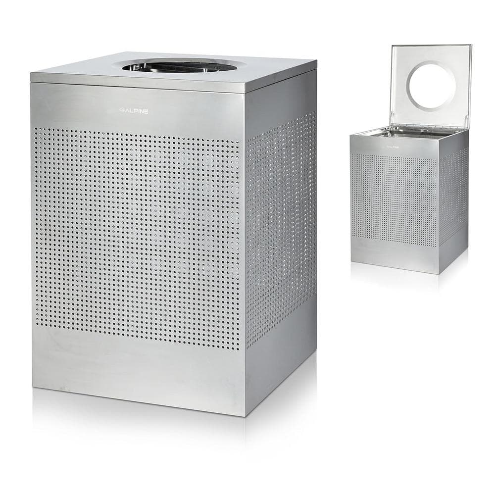 40 Gal. Perforated Steel Square Stainless Steel Commercial Trash Can with O