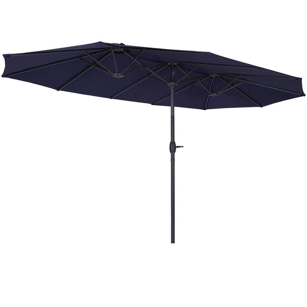 15 ft. Steel Market Patio Umbrella with Crank Handle in Navy Blue