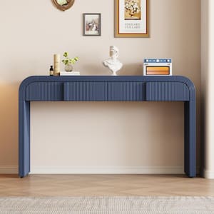 55 in. Navy Blue Rectangle MDF Modern Rounded Silhouette and Smooth Surface Console Table with 2-Drawers for Living Room