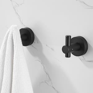 Round 2-Piece Wall-Mounted Bathroom Robe Hook and Towel Hook with hidden mounting base in Black