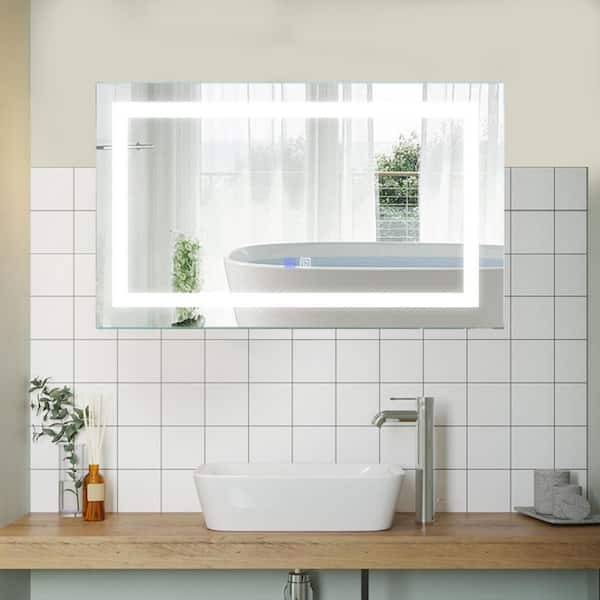 40 in. W x 24 in. H Large Rectangular Frameless Anti-Fog LED Wall Mounted Bathroom Vanity Mirror With Lights