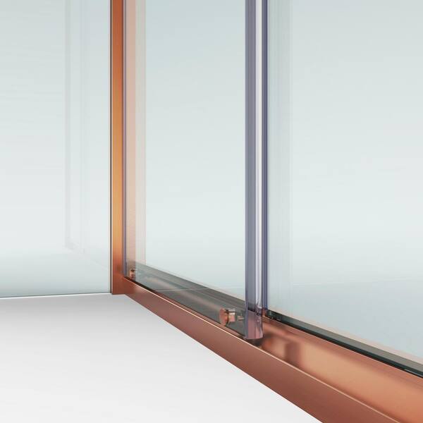 EPOWP - 35 in. W x 76 in. H Neo Angle Pivot Frameless Corner Shower Enclosure in Rose Gold Finish with Toughened Glass