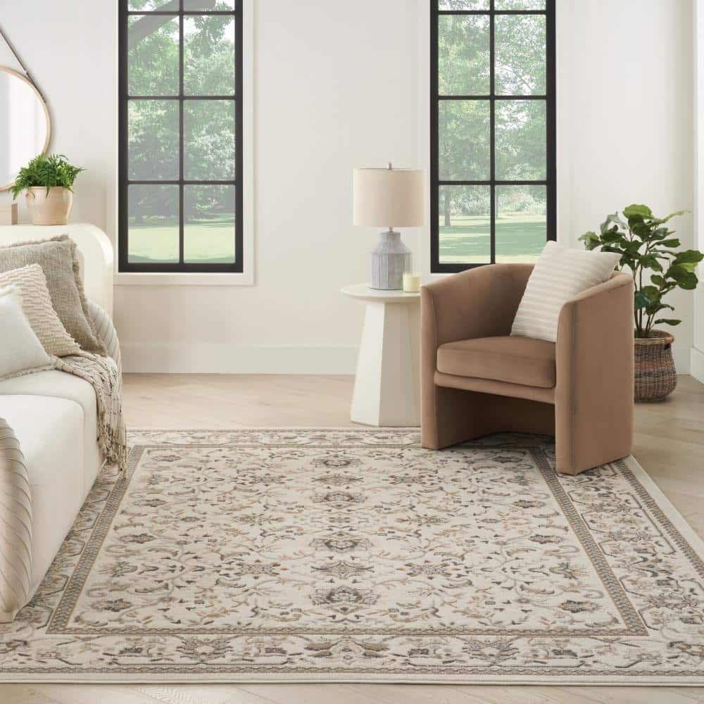 Ivory Mocha Traditional Floral 5'3" x 7'3" Area Rug