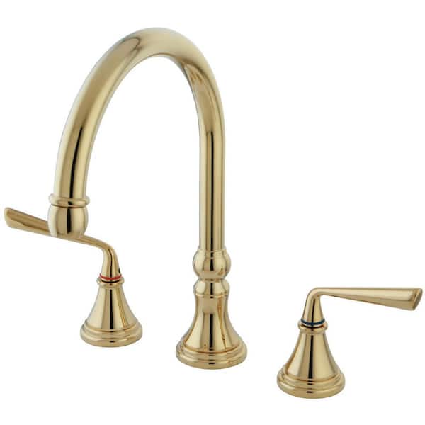 Kingston Brass Silver Sage 2-Handle Deck Mount Widespread Kitchen Faucets in Polished Brass