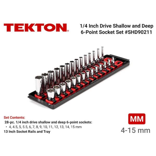 TEKTON 1/4 in. Drive 6-Point Socket Set with Rails (4 mm-15 mm
