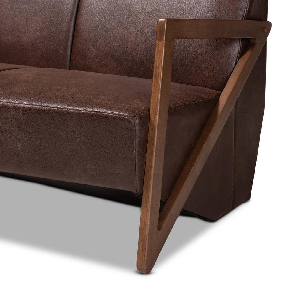 Christa Brown Faux Leather Upholstered Wood Sofa