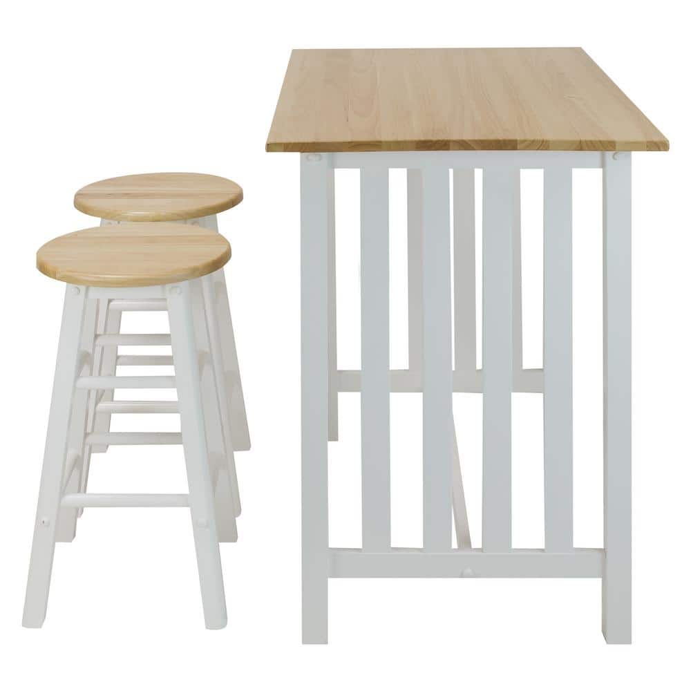 White and Natural Wood 3-Piece Pub Breakfast Set
