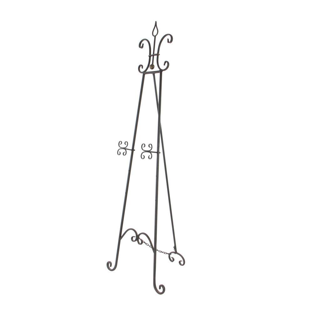 Black Metal Scroll Adjustable Floor Easel with Chain Support