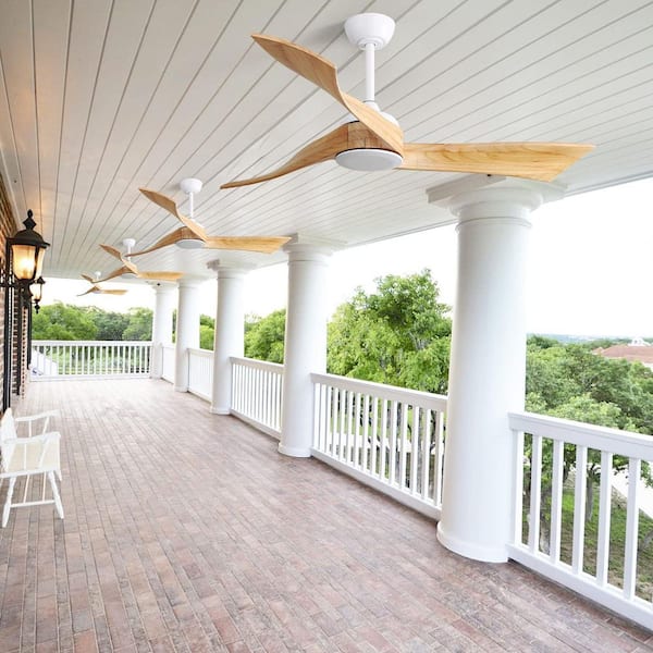 52 in. Indoor White 3 Solid Wood Blades Reversible DC Motor Ceiling Fan with 6 Speeds and Remote Control