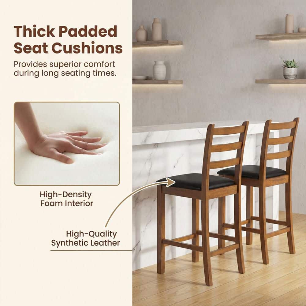 Close-up of the thick, padded seat cushions and leather upholstery.
