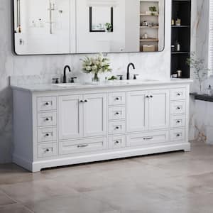 84 in. W x 21.5 in. D x 32.5 in. H Undermount Double Sink Bath Vanity in White with White Carrara Marble Top