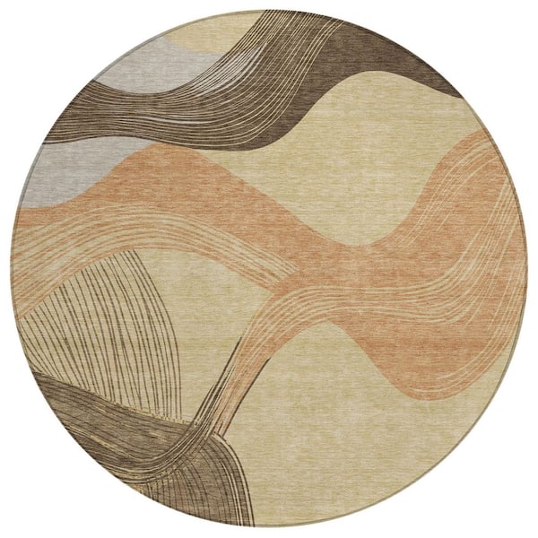 Chantille Machine Washable Indoor/Outdoor Abstract ACN3057 Gold 8 ft. x 8 ft. Round Rug