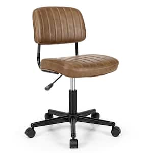 Brown PU Leather Office Chair Adjustable Swivel Task Chair w/Backrest